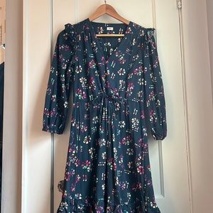 Warm NYC Navy Cotton Tie Dye Floral Prairie Style Maxi Dress Size 1 (Small)